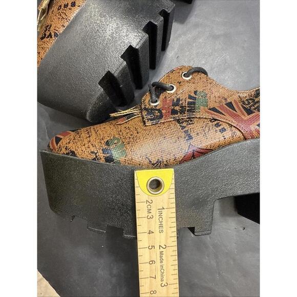 CS T&P Harajuku Platform Shoes UK Punk Print Brown Chunky Lace Up Goth Size M - Picture 12 of 15